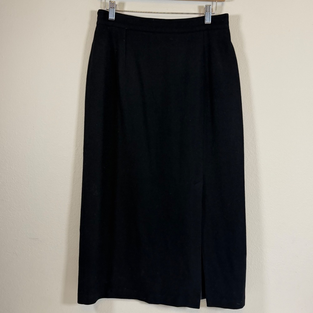 Vintage 100% Wool Black Column Maxi Skirt 12 Lined 90s Minimalist Career Winter